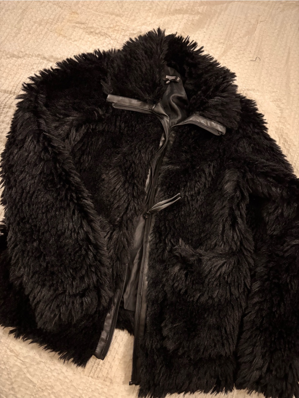 Missguided Black Faux Fur Coat with Zip